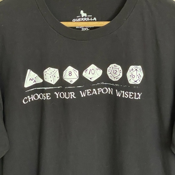 Choose Your Weapon Wisely Dice D&D Inspired Graphic Black T Shirt Adult size 2XL - Picture 3 of 6
